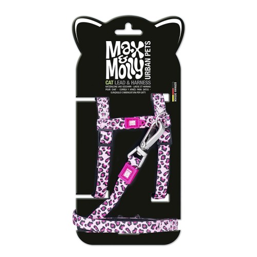 Max & Molly Cat Harness/Leash Set Leopard Pink Набір шлейки та повідця для котів, малюнок "Леопард рожевий"