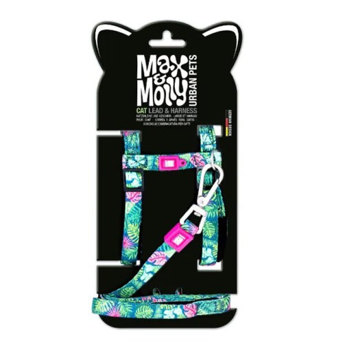 Max & Molly Cat Harness/Leash Set Tropical Набір шлейки та повідця для котів, малюнок "Тропіки"