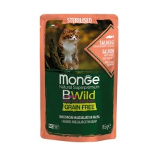 Monge Cat Wet Bwild Grain Free Sterilised консерва для стерилізованих котів з лососем та креветкою