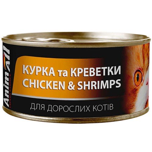 AnimAll Chicken & Shrimps for Adult Cats Консервований корм з куркою та креветками для дорослих котів