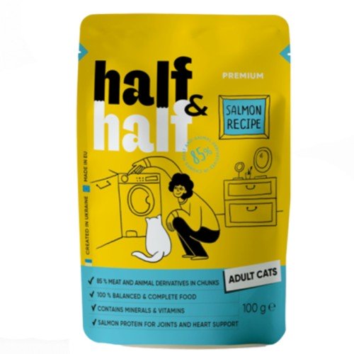 Half & Half Salmon Recipe Adult Cats Консервований корм для котів з лососем