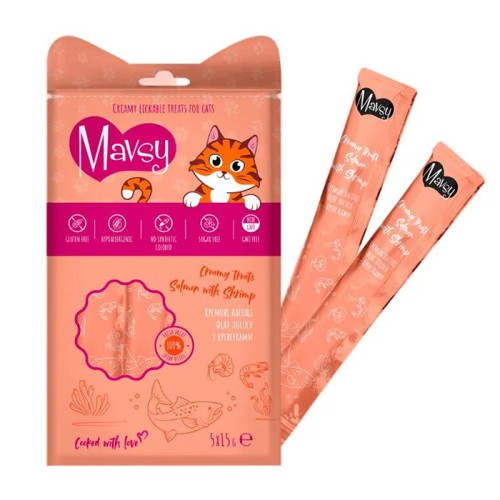 Mavsy Creamy Treats Salmon with Shrimp for cats Кремові ласощі для кішок з філе лосося та креветками