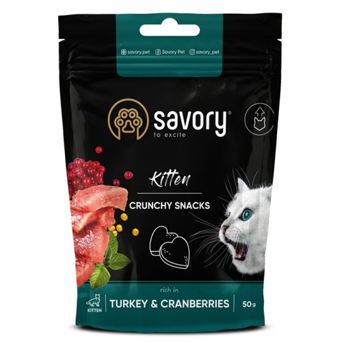 Savory Kitten Crunchy Snack Turkey & Cranberries Хрусткі подушечки з індичкою та журавлиною для здорового росту кошенят