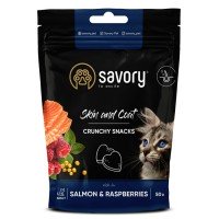 Savory Skin & Coat Crunchy Snack Salmon & Raspberries Хрусткі подушечки з лососем та малиною для здоров'я шкіри та шерсті кішок