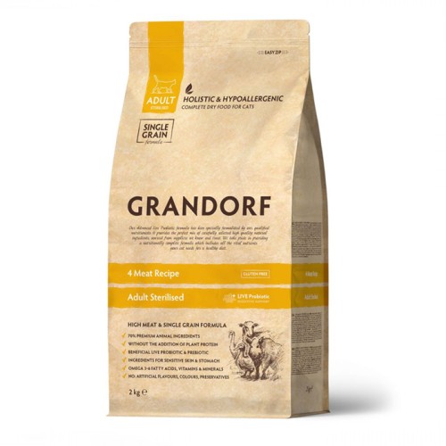 Grandorf Living Probiotics 4 Meat&Brown Rice Sterilized - Грандорф Сухий корм з 4 видами м'яса та рисом для стерилізованих котів