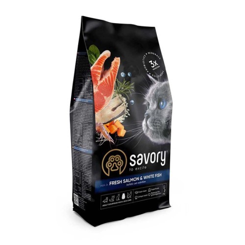 Сухий корм для кішок Savory Adult Cat Gourmand Fresh Salmon & White Fish