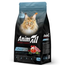 Повнораціонний сухий корм Animall (АнімАлл) для котів з лососем, білою рибою та свіжою індичкою