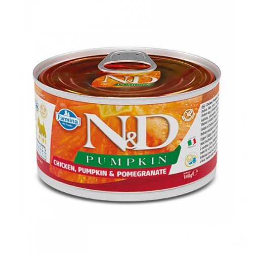 Farmina N&D Pumpkin GF Adult Mini Chicken, Pumpkin & Pomegranate беззерновий консервований корм з куркою, гарбузом та гранатом для дорослих собак дрібних порід