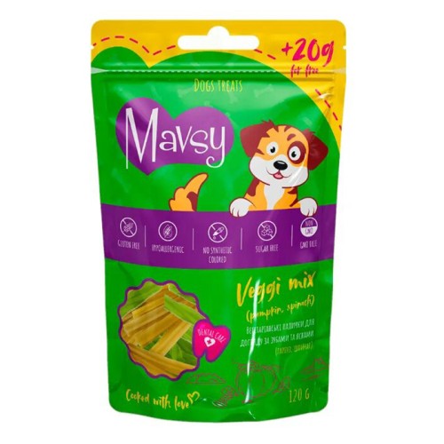 Mavsy Vegi Mix Pumpkin with Spinach for dogs Ласощі для собак вегетаріанські палички для догляду за зубами та яснами з гарбузом та шпинатом