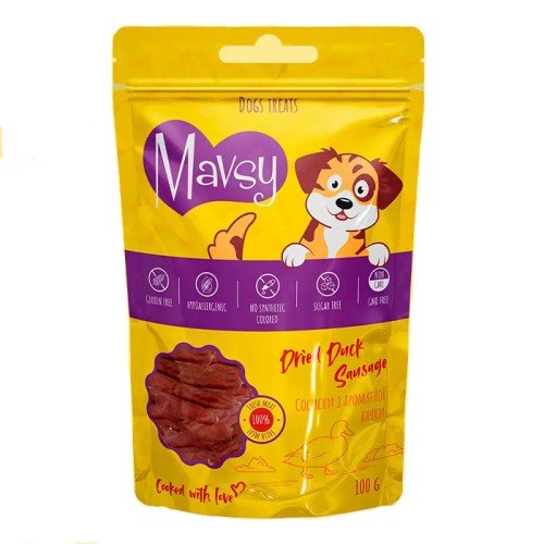 Mavsy Dried Duck Sausage for dogs Ласощі для собак сосиски з ароматної качки