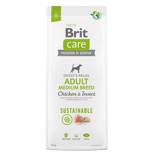Сухий корм з куркою та комахами для дорослих собак середніх порід Brit Care Dog Sustainable Adult Medium Breed