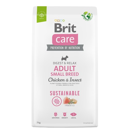 Сухий корм з куркою та комахами для дорослих собак маленьких порід Brit Care Dog Sustainable Adult Small Breed