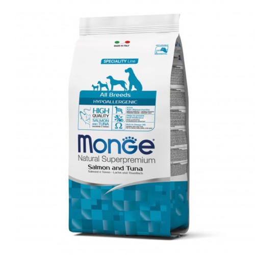Cухий корм Monge All Breeds Adult Hypoallergenic гіпоалергенний корм для дорослих собак всіх порід з лососем та тунцем