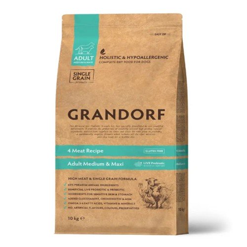 Сухий корм Grandorf Living Probiotics 4 Meat & Brown Rice Adult Medium&Maxi  4 види м'яса з пробіотиками для середніх та великих порід