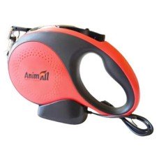 AnimAll Повідець-Рулетка з LED-ліхтариком для собак вагою до 50 кг, 5 м, червоно-чорна