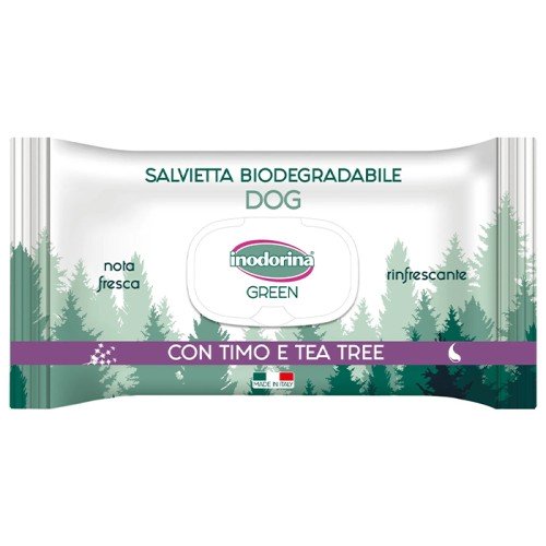 Inodorina Green Compostable Wipes For Dogs Refreshing With Thyme and Tea Tree Біорозкладні серветки для собак з екстрактом чайного дерева