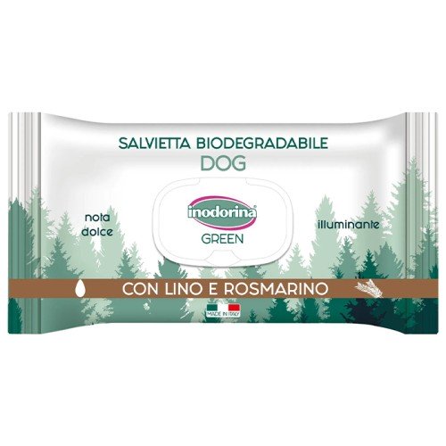 Inodorina Green Compostable Wipes For Dogs Gloss With Linen and Rosemary Біорозкладні серветки для собак з розмарином