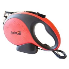 AnimAll Повідець-Рулетка з LED-ліхтариком для собак вагою до 25 кг, 5 м, червоно-чорна M