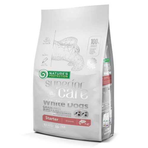Сухий беззерновий корм Nature's Protection Superior Care White Dogs Grain Free Salmon Starter All Breeds з м'ясом лосося для цуценят всіх порід  з білим забарвленням шерсті - 17 кг