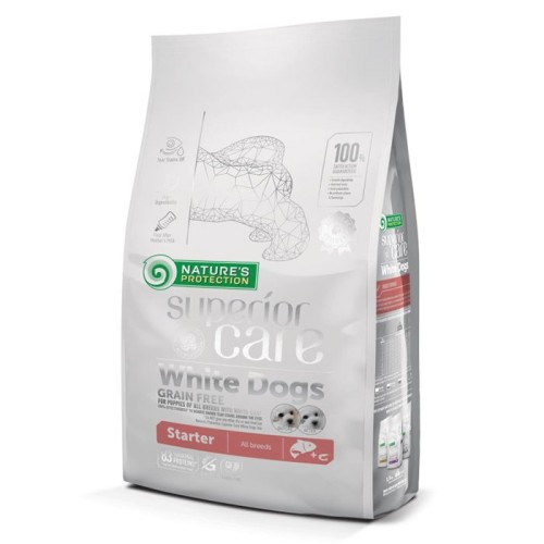 Сухий беззерновий корм Nature's Protection Superior Care White Dogs Grain Free Salmon Starter All Breeds з м'ясом лосося для цуценят всіх порід  з білим забарвленням шерсті - 10 кг