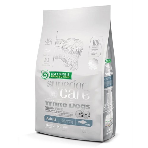 Сухий беззерновий корм Nature's Protection Superior Care White Dogs Grain Free White Fish Adult Small Breeds  для дорослих собак малих порід з білою та світлою шерстю з білою рибою - 17 кг