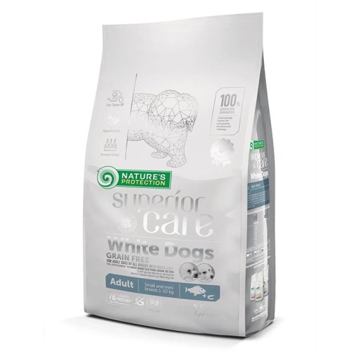 Сухий беззерновий корм Nature's Protection Superior Care White Dogs Grain Free White Fish Adult Small Breeds  для дорослих собак малих порід з білою та світлою шерстю з білою рибою - 10 кг