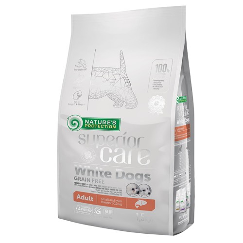 Сухий беззерновий корм Nature's Protection Superior Care White Dogs Grain Free Salmon Adult Small Breeds для дорослих білошерстих собак малих та мініатюрних порід з лососем - 10 кг